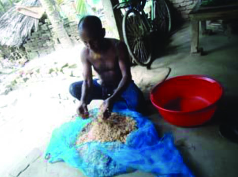 কৃষক নজরুল ইসলামের ধান বীজ শোধন প্রক্রিয়া